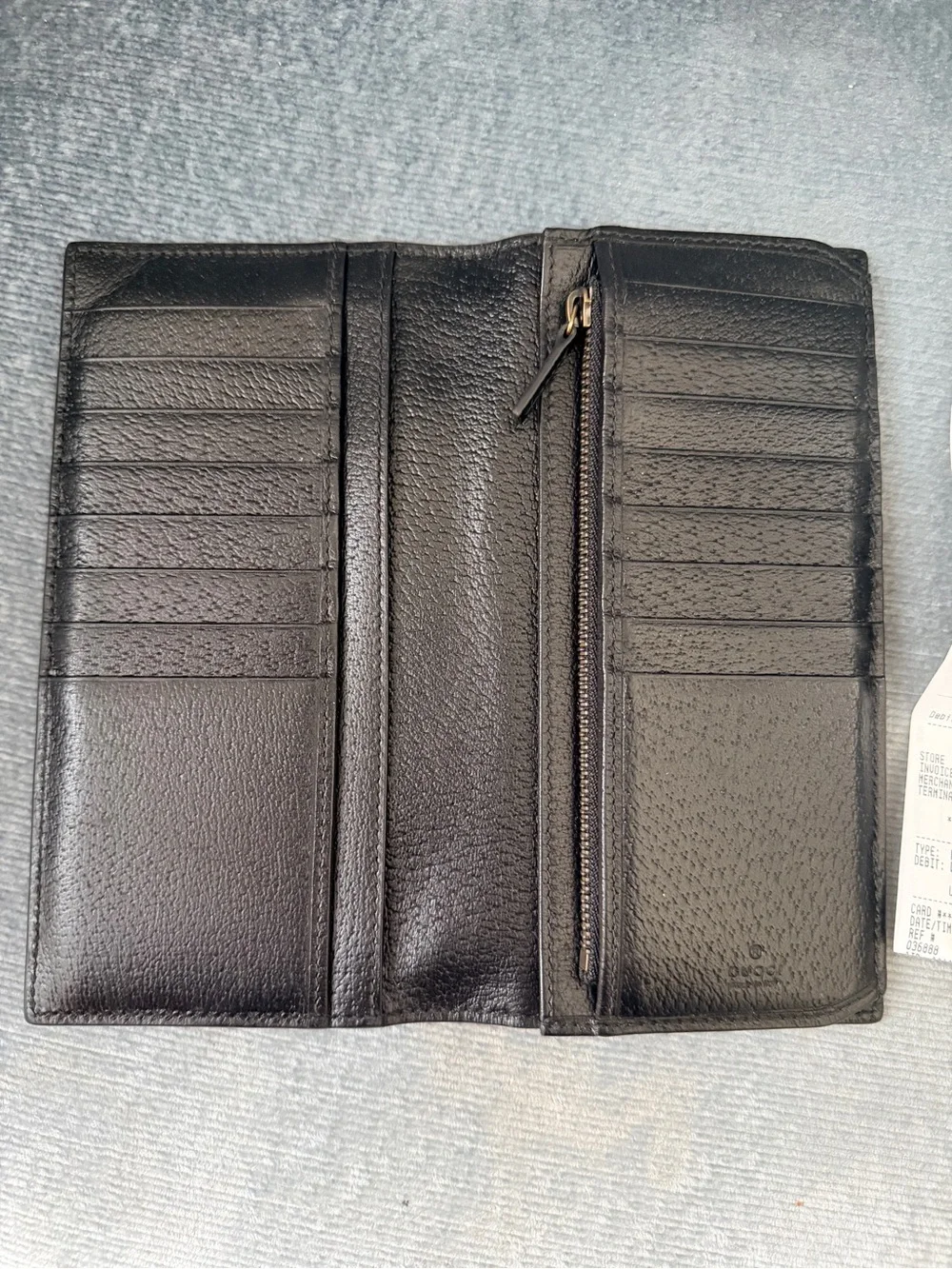 Gucci Black Leather Long Wallet with Gold GG Hardware